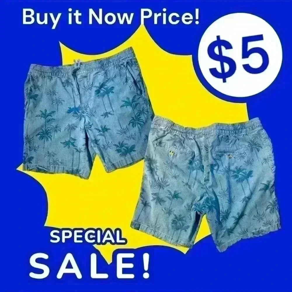 Men's Denim Palm Tree Print Shorts by George Size Large